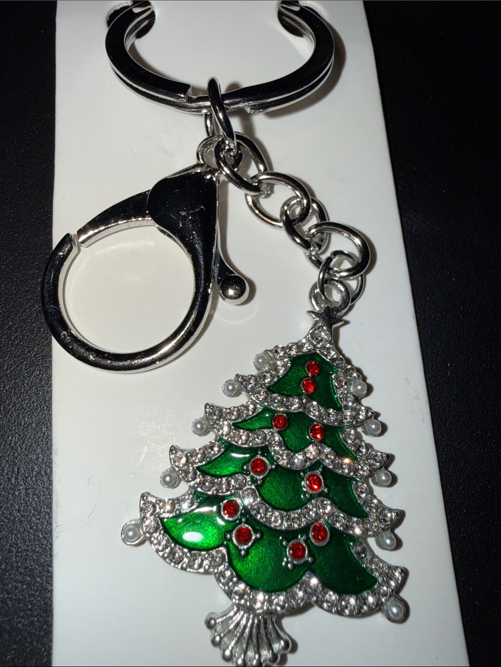Mint Silver & Green Christmas Tree Keychain Charm